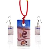 Blue And Red Rectangle Murano Glass Earrings Set