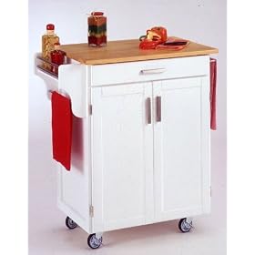 White Cart with Natural Wood Top by Home Styles
