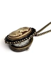 Cameo Necklace Bronze Vintage Oval Downton Abbey Locket Watch - Wrapped & Gift Boxed
