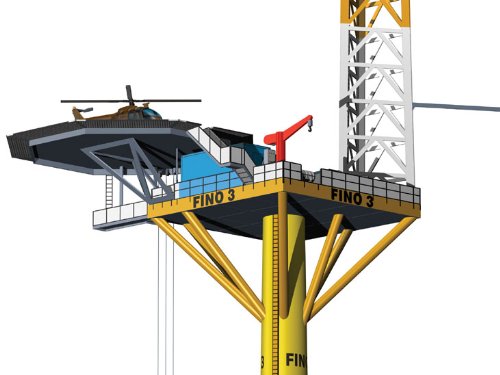 Kartonmodell FINO3 Offshore-Forschungsplattform in der Nordsee