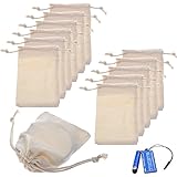 BCP Pack of 12pcs 3x4 Inch Double Drawstring Cotton Muslin Bags Reusable Bags Tea Bags Souvenir Gift Bag