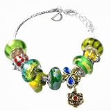 Glass Green and Yellow Beads Charm Bracelet,6.7