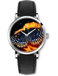 SPRAWL Aanalog Fashion Series Silver Ladies Watches of Genuine Black Leather Strap,Unique Wrist Watch for Women Girls Designed with Black butterfly on a flower