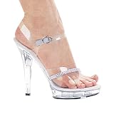 5 Inch Women's Sexy Evening Shoes Clear Sandal Mid Platform With Rhinestones