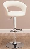 Adjustable Bar Stool with Curved Back in White Faux Leather