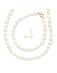 14k White Fw Cultured Pearl 14 In. Necklace, Bracelet & Earrings Set, Best Quality Free Gift Box Satisfaction Guaranteed