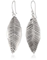 Sterling Silver Textured Leaf Dangle Earrings