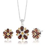 6.50 cts Oval Garnet Round Citrine Pendant Earrings in Sterling Silver FREE SHIPPING Free 18 inch Necklace