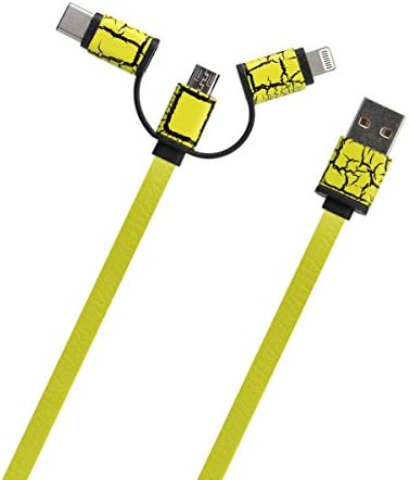IDOU Charging Cable 3 in 1 Type C Cable Lightning Cable Micro USB Connector, Leather Flat Tangle-Free Cable For iPhone, Samsung,New MacBook, OnePlus 2, Nexus 5X and More (Yellow)