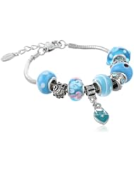 Charmed Feelings Murano Style Glass  Light Blue Charms Bracelet; 7.25" + 1.5" Extender