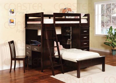 Coaster Bunk Bed - Twin / Twin Size Workstation Bunk Bed in Cappuccino On Sale