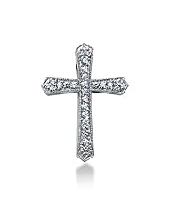 14K White Gold Round Diamond Pave Set Milgrain Cross Pendant (0.84ct)