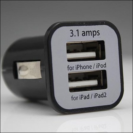 USAMS Compact High Output Dual USB Car Charger - 3.1A Output Ideal for Charging iPad, iPad 2, Galaxy, iPhone, HTC, Droid, GPS, and Other Tablets, Smart Phones and USB Powered Devices (Data cable not included) (black)