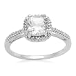 10k White Gold, April Birthstone, White Topaz and Diamond Cushion Ring, Size 7