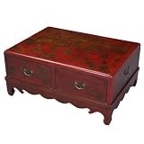 Handmade Oriental Furniture - 35" Antique Style Red Leather Mandarin Coffee Table