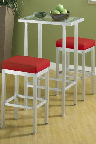 Marta Counter Dining Red Leather Set Aluminum