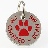 Paw Pet ID Tag, Red, Small - Deep Engraved Metal. FREE UK Delivery