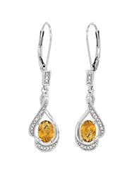 14K White Gold Natural Whisky Quartz Lever Back Earrings, 1 7/16 inch long