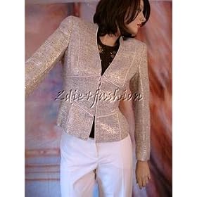 $1950 New ESCADA Metallic Gold Tweed Jacket 40 10
