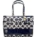 AUTHENTIC COACH SIGNATURE STRIPE PATENT BUSINESS/DIAPER/COMPUTER TOTE 12548 (Denim)