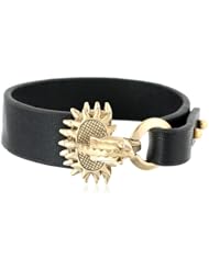 Sam Edelman Horse Head Black, Gold Colored Leather Bracelet, 9"