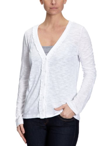 TOM TAILOR Damen Langarmshirt, 10227100070/feminine frill cardigan, Gr. 38 (M), Wei&szlig; (2000 Preisvergleich