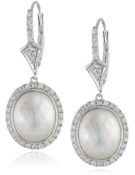 Badgley Mischka Fine Jewelry Sterling Silver Mother of Pearl Doublet with White Diamond Earrings
