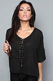 RVCA The Defiance Lace Up Blouse in Black,Tops (S/S) for Women