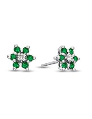 0.48cttw Emerald and Diamond Flower Cluster Earrings in 14k Gold