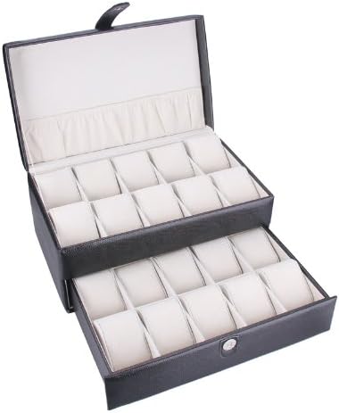 Rowling 20slots Faux Leather Watch Display Case Box Jewelry Bead Storage Box 020 (Black)