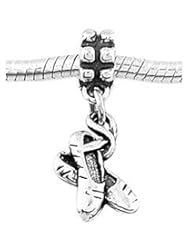 Sterling Silver Leaping Ballerina Shoes Dangle Bead Charm