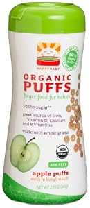 HAPPYBABY Organic Puffs, Apple Puffs, 2.1-Ounce Container (Pack of 6)