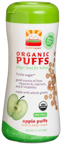 HAPPYBABY Organic Puffs, Apple Puffs, 2.1-Ounce Containers (Pack of 6)