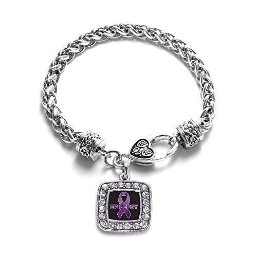 Epilepsy Awareness Classic Silver Plated Square Crystal Charm Bracelet