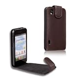 MaryCom - Housse en Cuir Marron Qualité PREMIUM pour Smartphone LG P970 Optimus Black avec Fermeture Magnétique + Film de protection pour écran offert