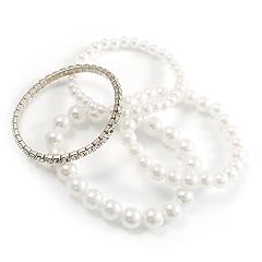 Kristall-/Perlen-Armreif, Set mit 4 (Silber/Schneewei�)