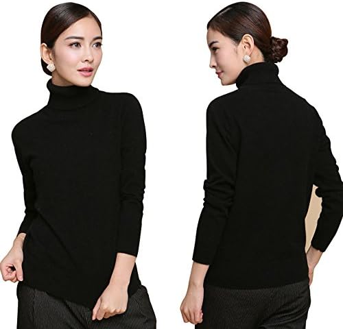 Stefaine.W Womens Mink Cashmere Long Sleeve Slim Fit Turtleneck Knit Sweater (S, Black)