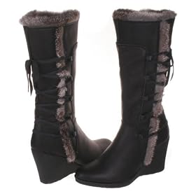 BEARPAW Seri Womens Boots Shoes Wedge Heel Fur Winter Snow Black