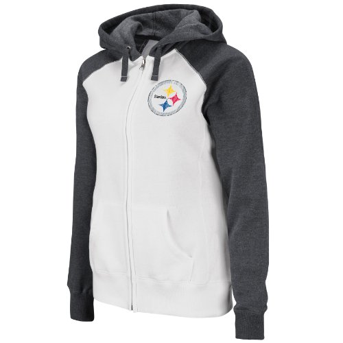 NFL Women's Pittsburgh Steelers Sport Princess Long Sleeve Raglan Full-Zip Fleece Hoodie (White/Charcoal Heather, Medium)