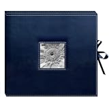 Pioneer SBX12NB Leatherette 12-by-12-Inch 3-Ring Memory Book with Inset Frame and Ribbon Closure, Navy Blue