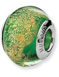 Sterling Silver Green/Gold Italian Murano Glass Charm