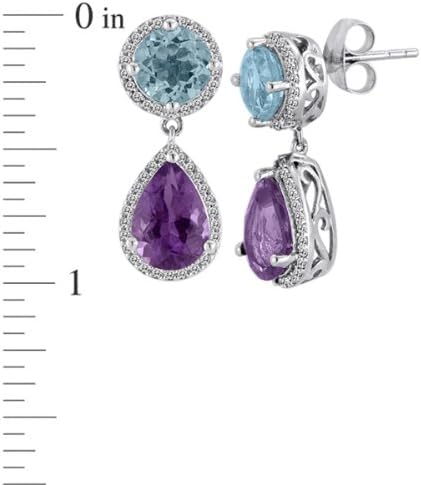Sterling Silver Amethyst, Blue Topaz and Lab-Created White Sapphire Drop Earrings