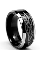 Sale! King Will 8mm Black Men's Tungsten Ring with Laser Etched Tribal Design Polished Finish Beveled Edge