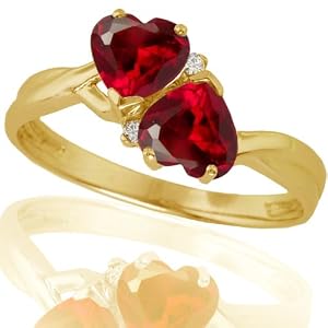 10k Yellow Gold Created Ruby and Diamond Heart Ring (.02 cttw, I-J Color, I1... by