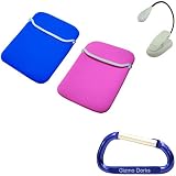 Blue / Pink Barnes and Nobles Nook eBook Neoprene Reversible Sleeve Case Cover, LED Max Bright Light, and Free Carabiner Key Chain