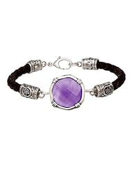 Guy Harvey Amethyst Medallion Relic Finish Leather Bracelet
