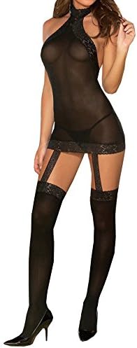 Prettysexy Women Lace See Through Hang Neck Backless Body stocking Sexy Lingerie