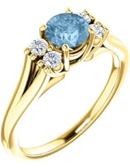 18K Yellow Gold 5.00mm Round Cut Sky Blue Topaz and Diamond Ring -- LIFETIME WARRANTY