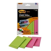 Post-it® Super Sticky Removable Label Pads, 1.8 x 2.8 Inches, Pink/Green, 100 Labels per pack