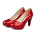 AmoonyFashion Girls Closed Round Toe High Heel Platform Patent Leather PU Solid Pumps